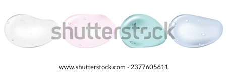 Glycerin gel texture set. Different colors of Cosmetic cream clear liquid gel texture with micro bubbles isolated on white background. Clear skincare product sample. Liquid cream. Vector illustration Royalty-Free Stock Photo #2377605611