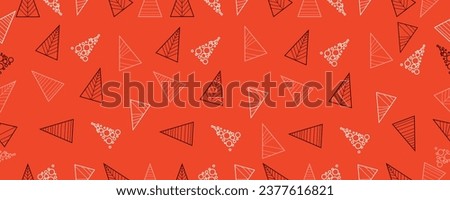 Many Christmas trees on orange background. Pattern for design