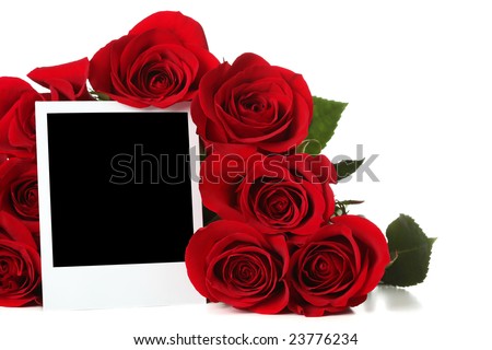 Bouquet of roses with empty photo