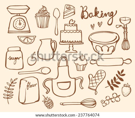 Baking kitchen icons doodle vector set