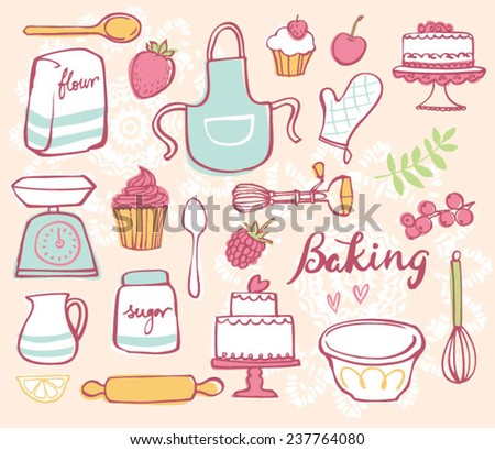 Baking kitchen icons doodle vector set