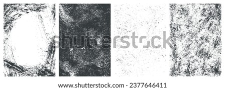 Weathered material monochrome set textures in grungy style with black dots on white or abstract scratches vector illustration Royalty-Free Stock Photo #2377646411