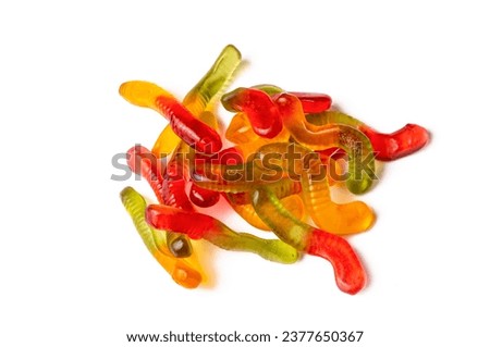 Sour gummy worms isolated on white background