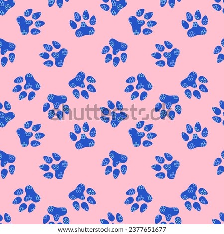 Animals footprints seamless cat and dogs pattern for wrapping paper and fabrics and linens and kids clothes print and festive packaging and zoo accessories 