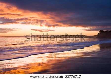 A sunset with dark clouds in Santa Barbara, California.
