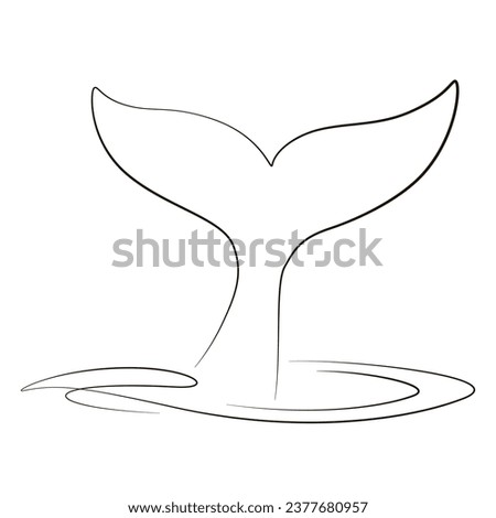 Whale tail line art. Continuous one line drawing whale. Hand drawn whale tail with ocean. Minimalist black line sketch on white. Vector illustration. Tail outline logo. Royalty-Free Stock Photo #2377680957