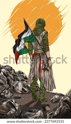 Vector illustration of Islamic hero character. Artwork hand drawn Free Palestine