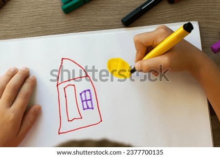 Children watercolor drawing, dream house