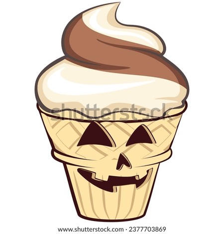 Ice cream character mascot with funny face shaped spooky jack halloween, isolated cartoon vector illustration. emoticon, cute ice cream cone mascot