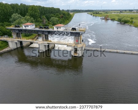 Aerial picture of Weir in Roermond in the Maas river