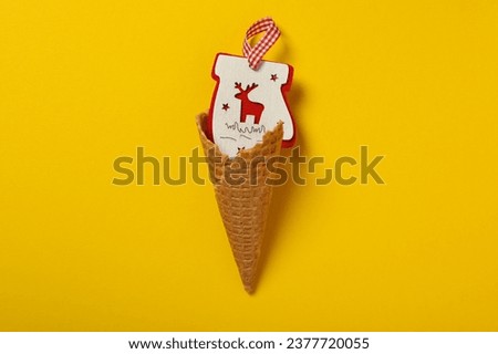 Crispy waffle cone with beautiful Christmas decorations