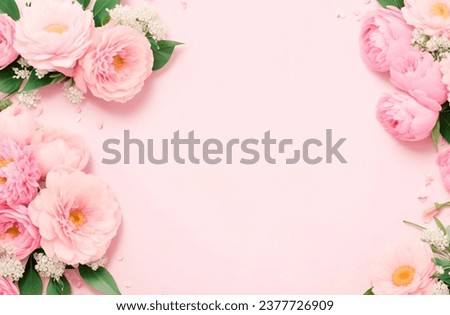 Template white flowers with yellow stamens placed on a pink background.