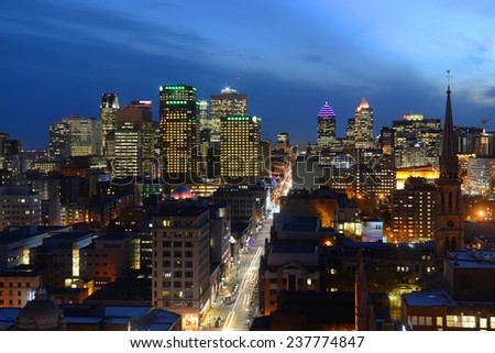 Montreal city skyline at sunset, Montreal, Quebec, Canada
