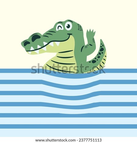happy cool alligator, swimming and having fun