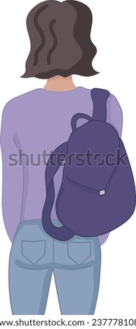 Student girl with a backpack. Back view. Vector illustration isolated on white background
