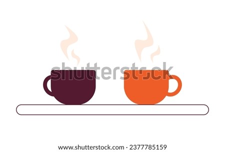 Coffee break semi flat colour vector object. Hot drinks on tables. Fragrant beverage. Editable cartoon clip art icon on white background. Simple spot illustration for web graphic design