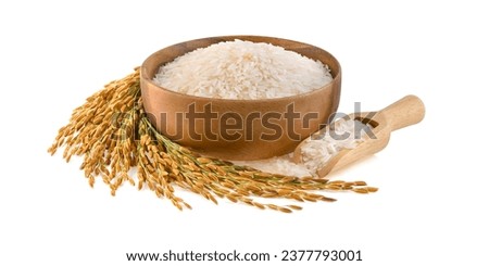 jasmine rice wood bowl white surface Royalty-Free Stock Photo #2377793001