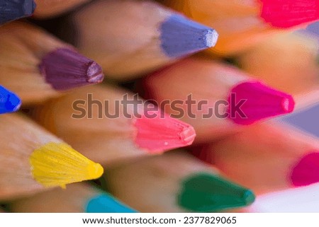 Coloured pencils group close up. Selective focus