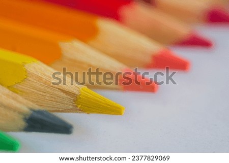 Coloured pencils group close up. Selective focus