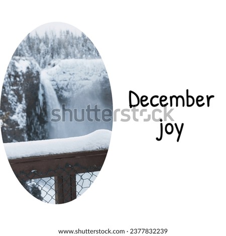 Composite of december joy text over winter scenery. December, christmas, tradition, celebration and winter concept digitally generated image.