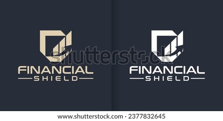 collection of logo designs for safe investments with shield shapes and financial diagrams