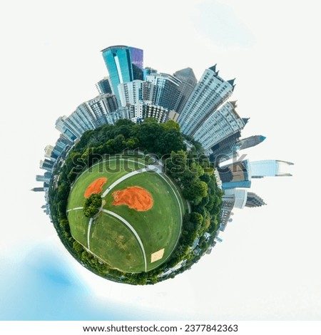 360 degree tiny planet view of Atlanta skyline from Piedmont park Royalty-Free Stock Photo #2377842363