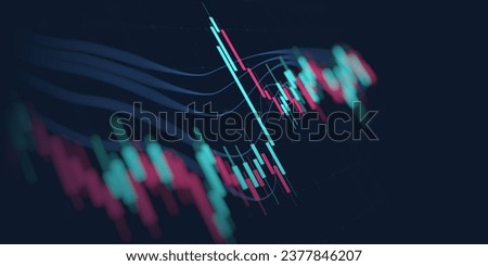 Financial chart with moving up stock market graph in neon light color background