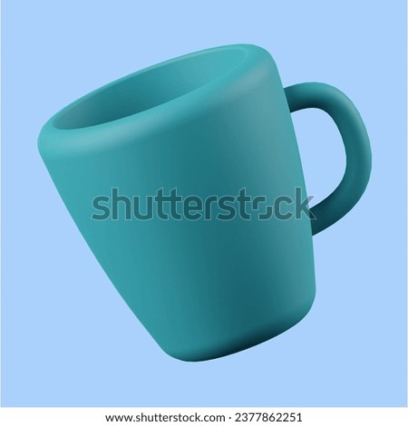 3d mug cup icon on light blue background. 3d render illustration. Perfect for website or application design.