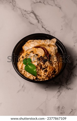 Photo of noodles, 45 degree top view and shadow to create interest and to enhance the luxury, When you add it to text, it will look more stylish. use to increase your website's credibility.