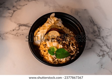 Photo of noodles, top view and shadow to create interest and to enhance the luxury, When you add it to text, it will look more stylish. use to increase your website's credibility.