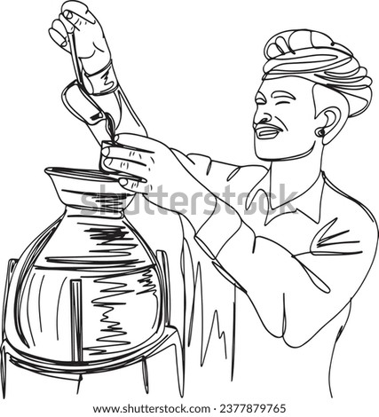 Rajasthan's Charm: Illustration of the Enigmatic Chai Wala Selling Masala Tea, Cultural Essence: Sketch of Rajasthan's Traditional Tea Seller - Indian Masala Chai Royalty-Free Stock Photo #2377879765