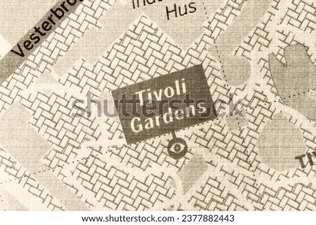 Tivoli Gardens - Copenhagen, Denmark city centre map of district atlas name of landmark in sepia