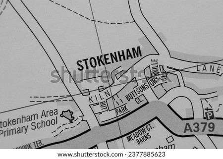 Stokenham, Devon, England, United Kingdom atlas map town name in black and white