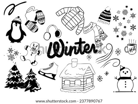 simple black and white hand drawn winter doodle