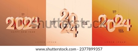 Happy new year 2024 square banner template with 3D hanging number and modern colours. Greeting concept for 2024 new year celebration Royalty-Free Stock Photo #2377899357