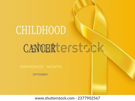 Background with realistic gold ribbon. World childhood cancer symbol, vector illustration. Template for poster for cancer awareness month.