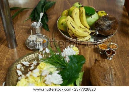 A selective focus of Banana in a plate to be offered to gods on a festival day.