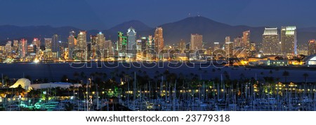 Classic view of San Diego skyline at night