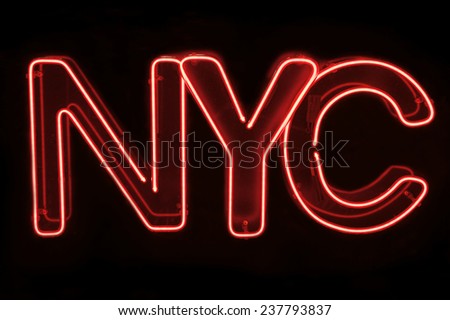 NYC New York City message in red neon on black background