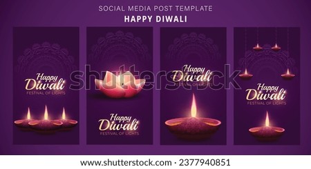 Happy diwali instagram story template set diwali vector illustation with beautiful diya Royalty-Free Stock Photo #2377940851