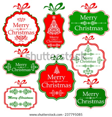 Christmas Tag. Collection of Christmas design elements isolated on White background. Vector illustration 
