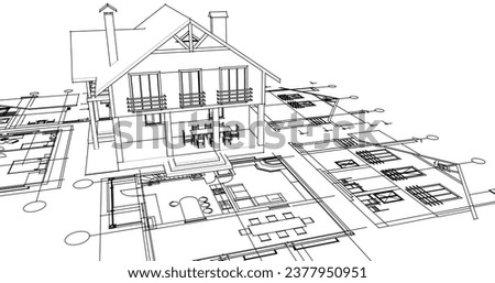 traditional residential architecture 3d illustration