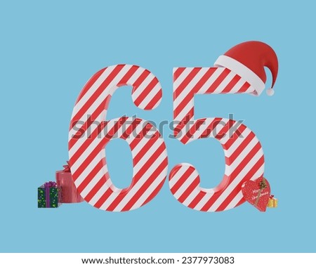 Number 65 with Red Santa Hat Christmas 3d illustration