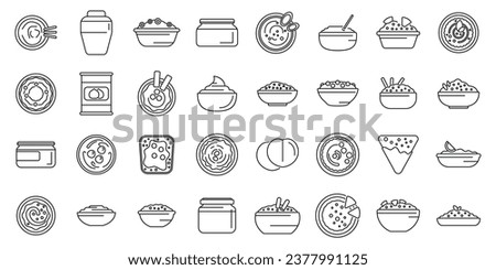 Hummus icons set outline vector. Food pita. Sauce creamy bowl Royalty-Free Stock Photo #2377991125