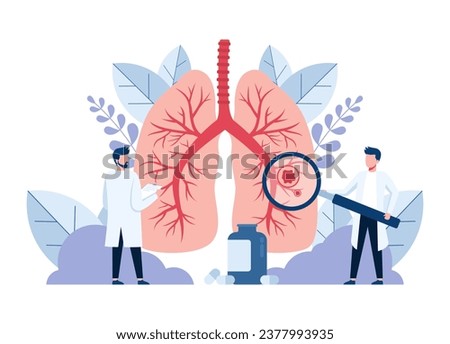 Pulmonology. Doctors examining lungs. Tuberculosis, pneumonia, lung cancer treatment or diagnostic, Lungs healthcare vector concept. Examining human organ, clinic diagnostic or check Royalty-Free Stock Photo #2377993935