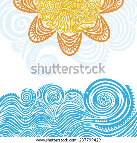 Sea and sun nature pattern background vector illustration