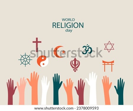  hand drawn flat doodle vector World Religion Day banners. Background design with education accessories element. Illustration for poster , wallpaper, website Royalty-Free Stock Photo #2378009593