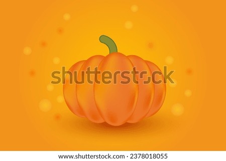 Cute pumpkin in orange gradient background. Vibrant bright orange, yellow color backdrop wallpaper with sparkles around the pumpkin. Cartoon pumpkin template for your design projects.