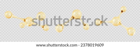 Set of gold oil molecule. 3D abstract molecular structures isolated on transparent background. Beauty science skincare molecular concept. Vector 3d illustration Royalty-Free Stock Photo #2378019609