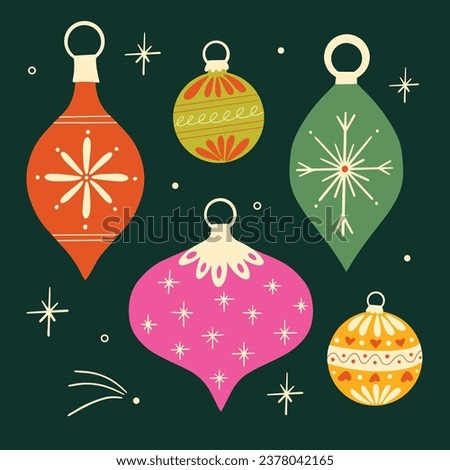 Collection of Christmas ornaments, Christmas baubles vector illustration set, Xmas holiday decorations, Christmas balls